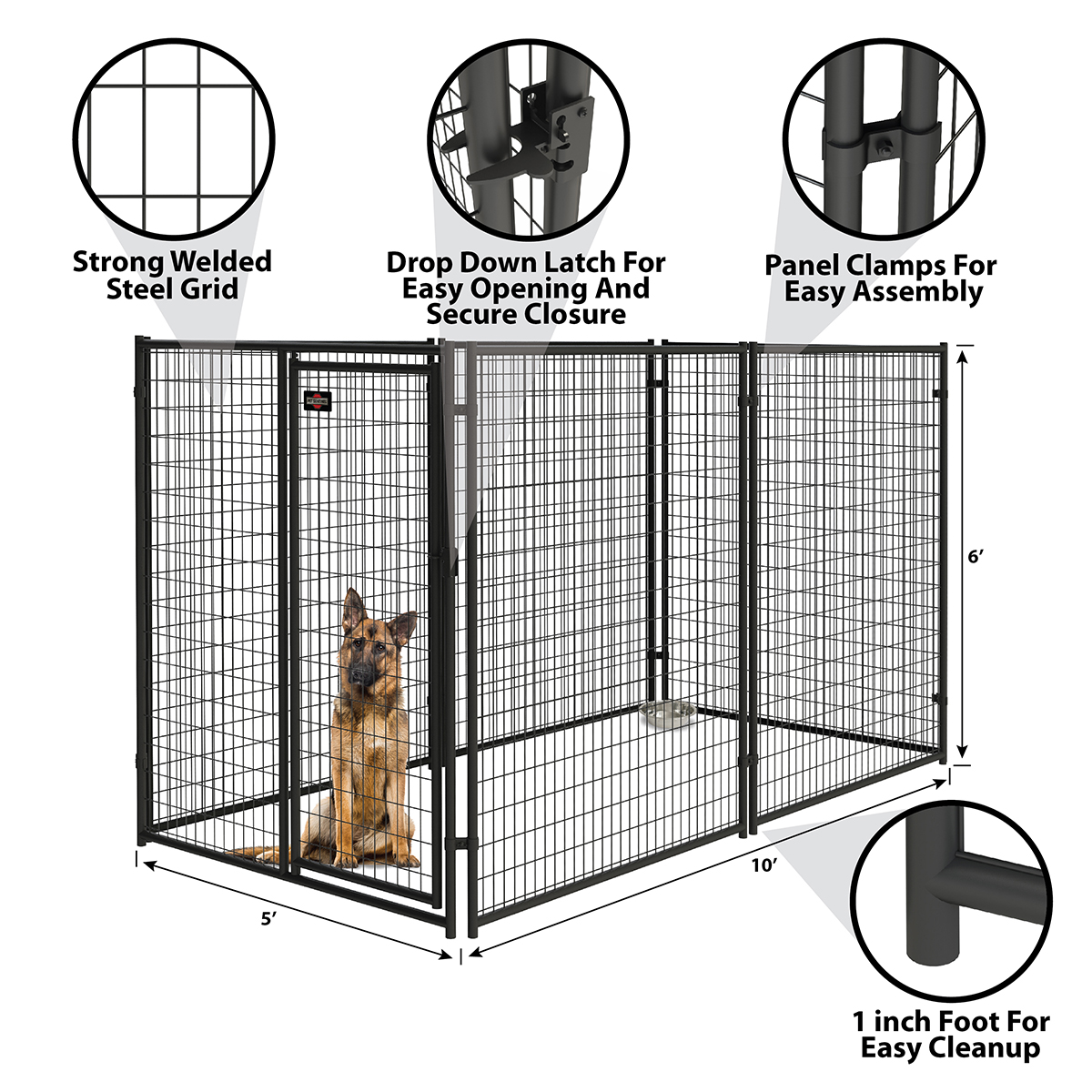 6ft H x 5ft W Welded Steel Kennel Gate - Pet Kennels, Crates, Playpens ...